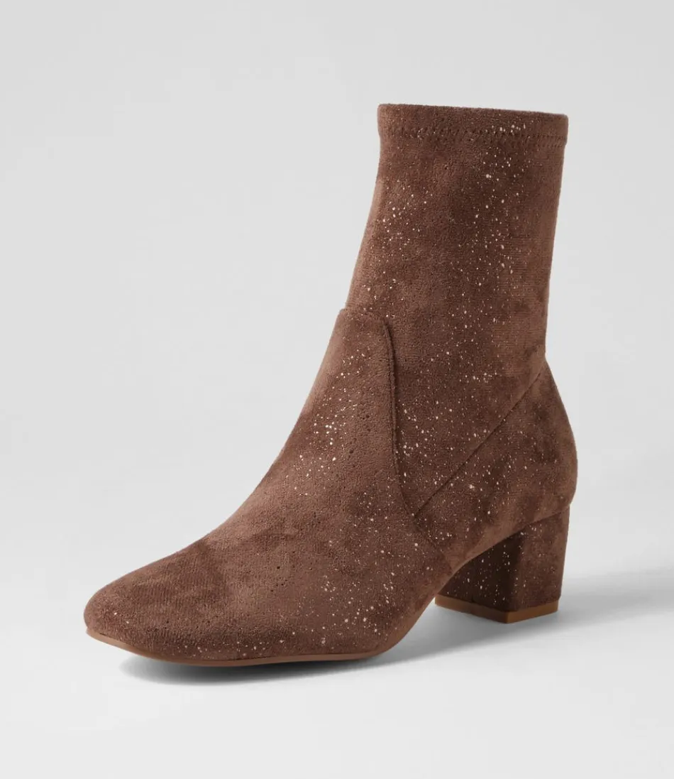 Women DJANGO & JULIETTE Boots<Hartful Taupe Sparkle Stretch Microsuede Ankle Boots