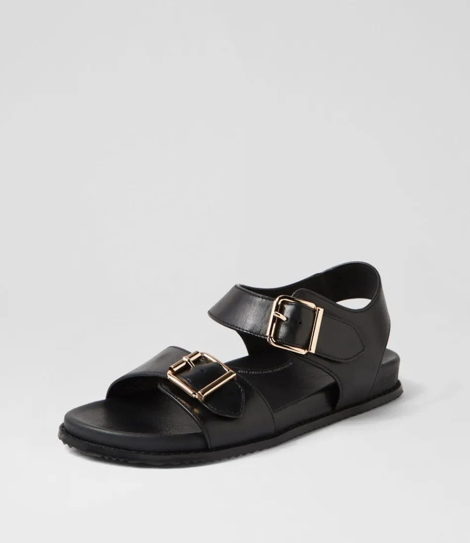 Women ZIERA Flats<Hastice W Black Leather Sandals