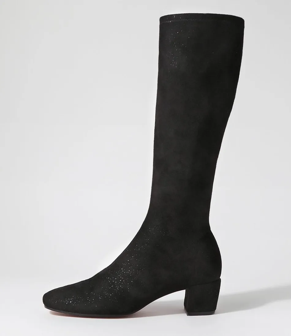 Women DJANGO & JULIETTE Boots<Hayleys Black Sparkle Stretch Microsuede Knee High Boots