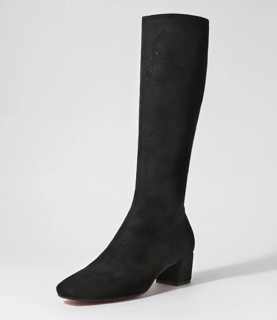 Women DJANGO & JULIETTE Boots<Hayleys Black Sparkle Stretch Microsuede Knee High Boots