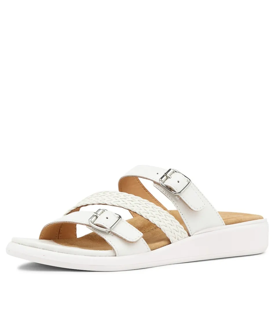 Women ZIERA Wedges<Ieanny W White Multi Leather Weave Slides