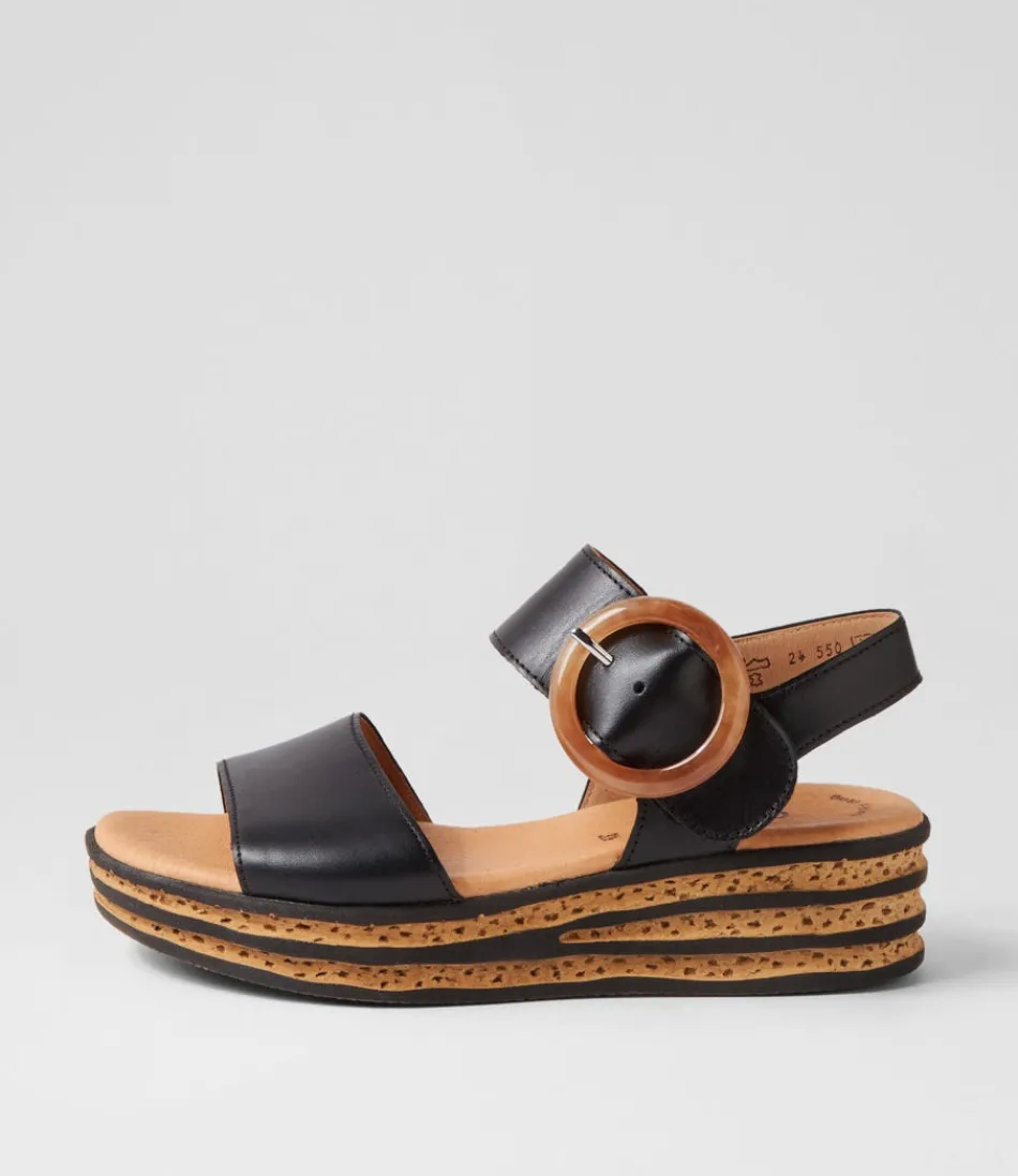 Women GABOR Comfort<Jale Schwarz Leather Sandals