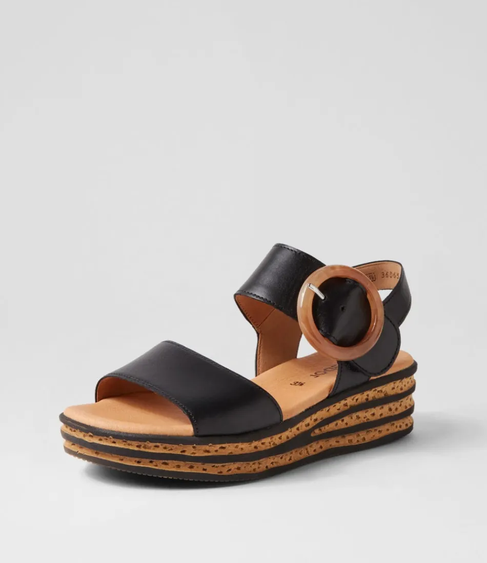 Women GABOR Comfort<Jale Schwarz Leather Sandals