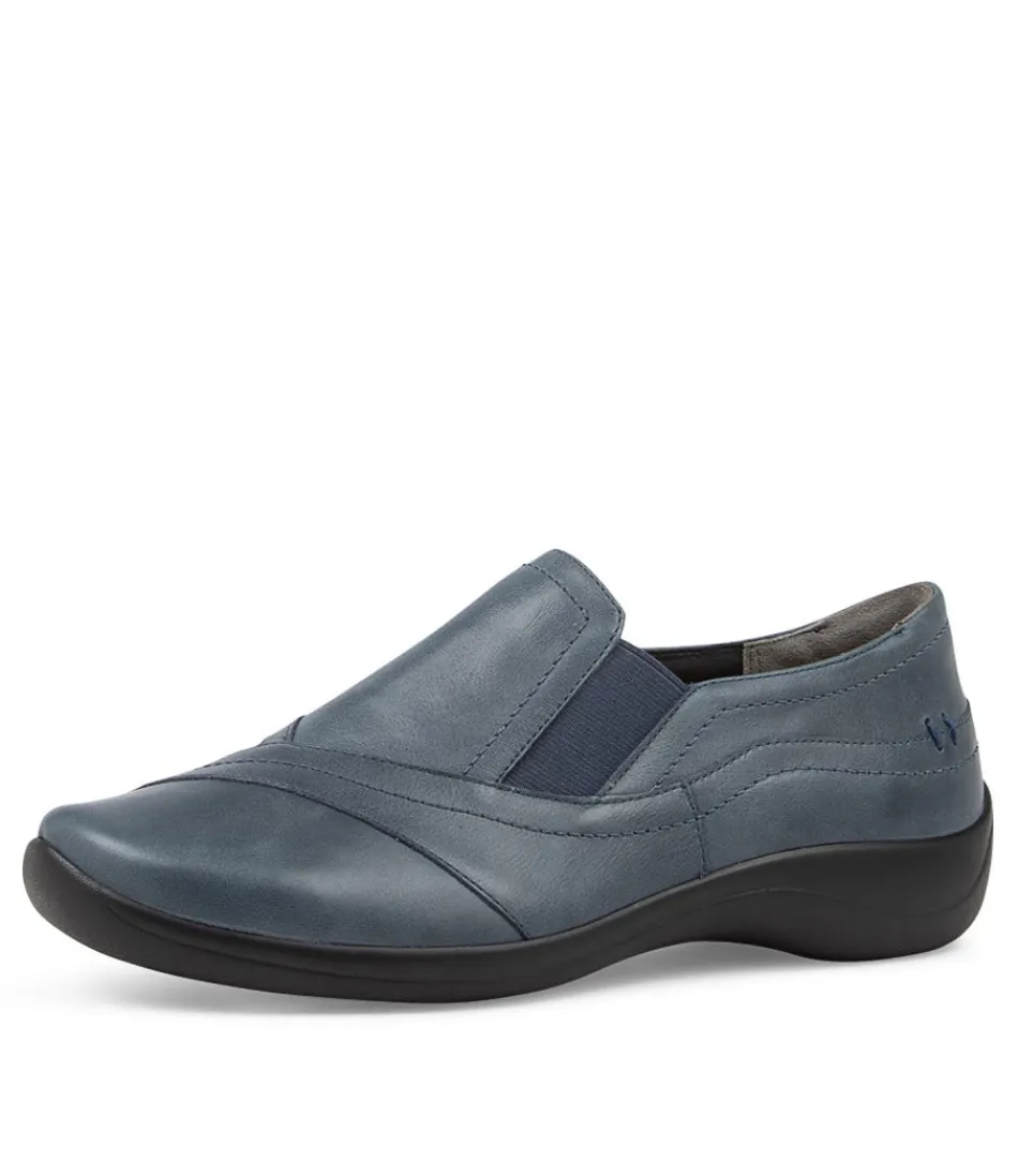 Women ZIERA Comfort<Java Xf Navy Leather Slip Ons