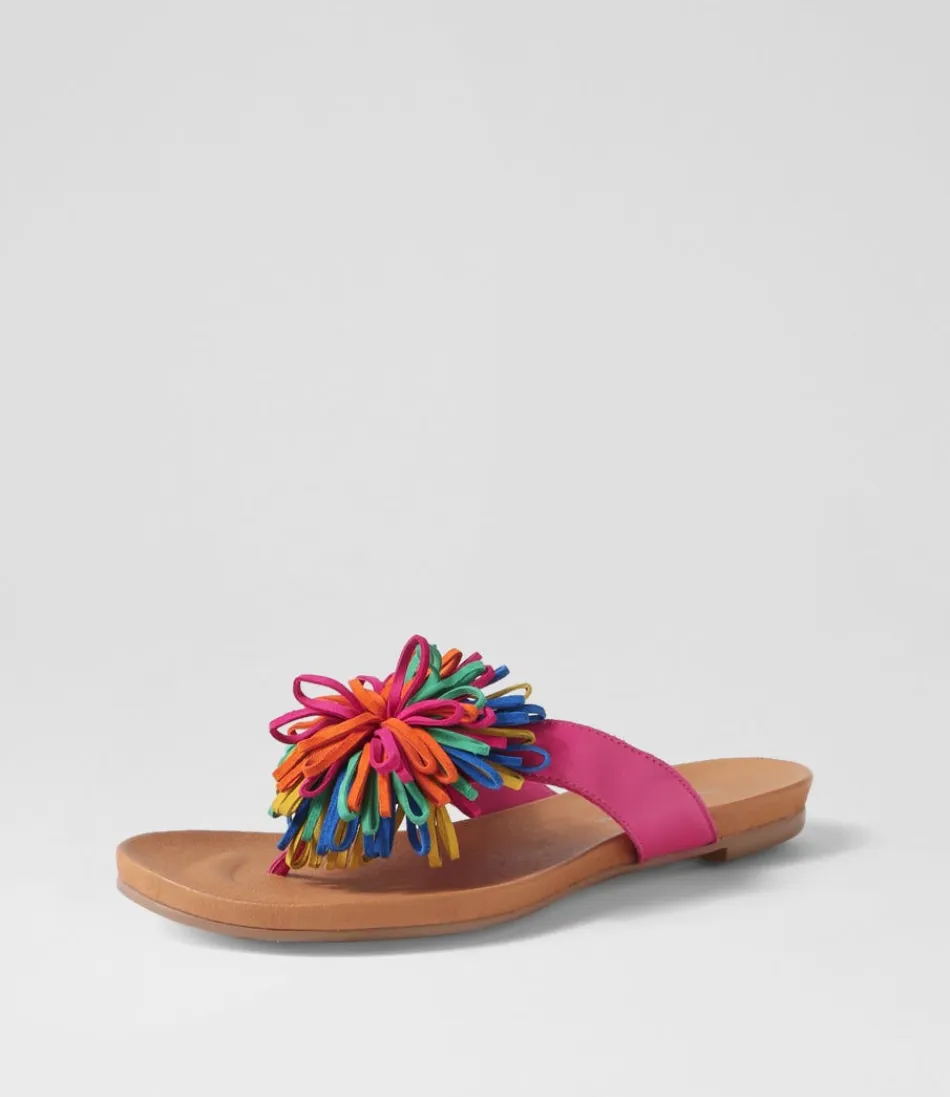 Women DJANGO & JULIETTE Flats<Jillee Fuchsia Bright Leather Thongs