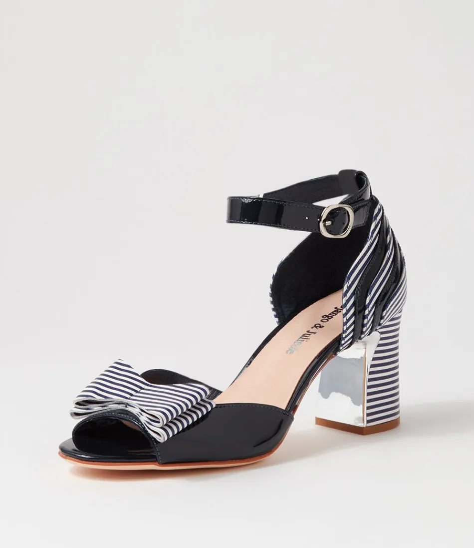 Women DJANGO & JULIETTE Heels<Kadmiel Navy Stripe Patent Leather Sandals