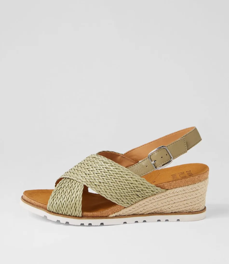 Women ZIERA Wedges<Kaeme W Khaki Weave Leather Sandals