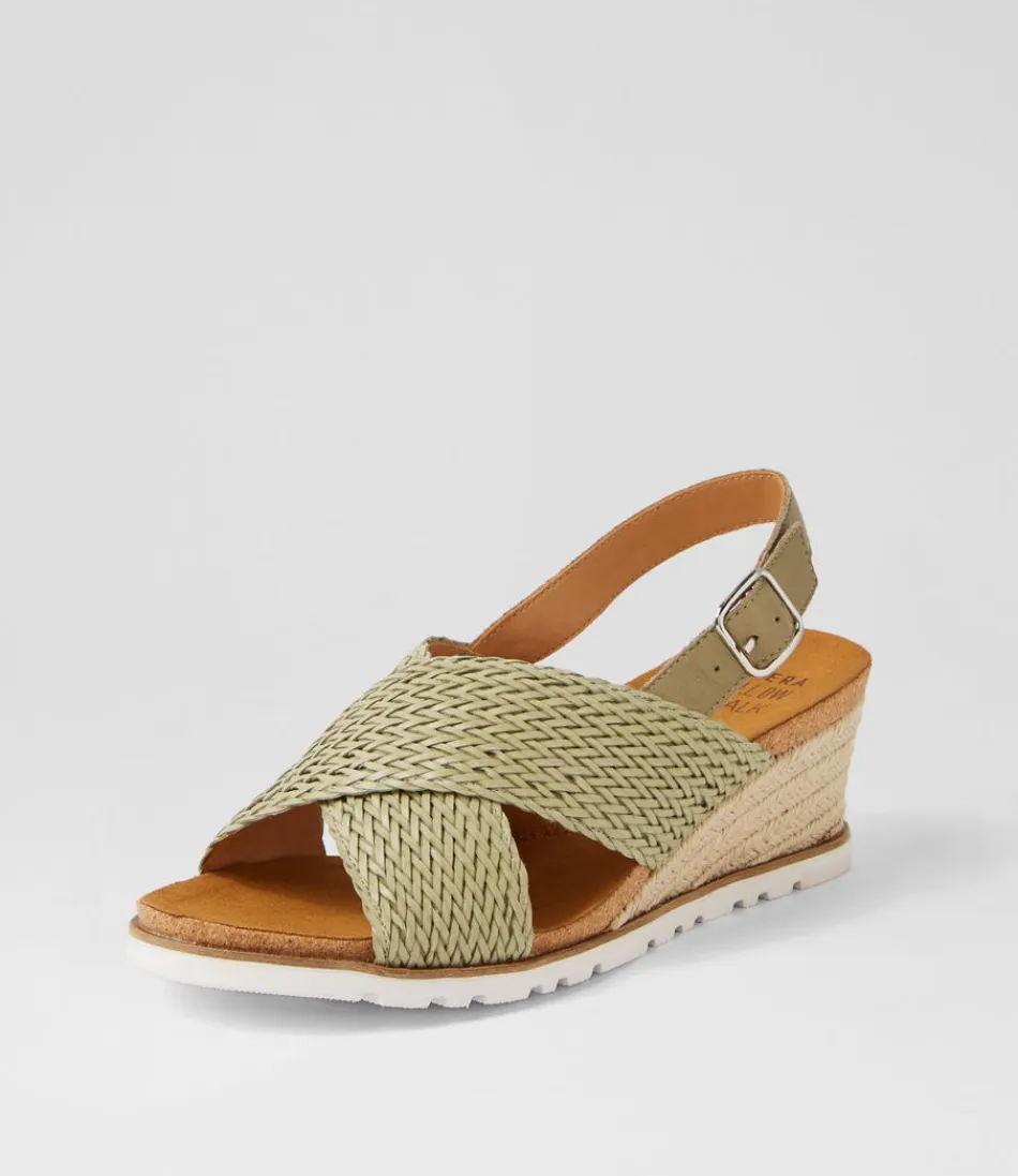 Women ZIERA Wedges<Kaeme W Khaki Weave Leather Sandals