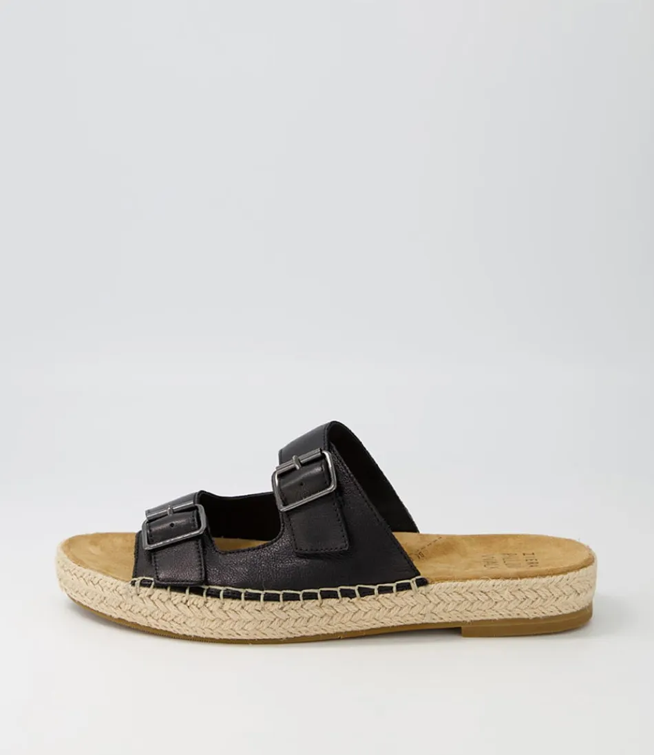 Women ZIERA Espadrilles<Kapila W Black Leather Espadrilles