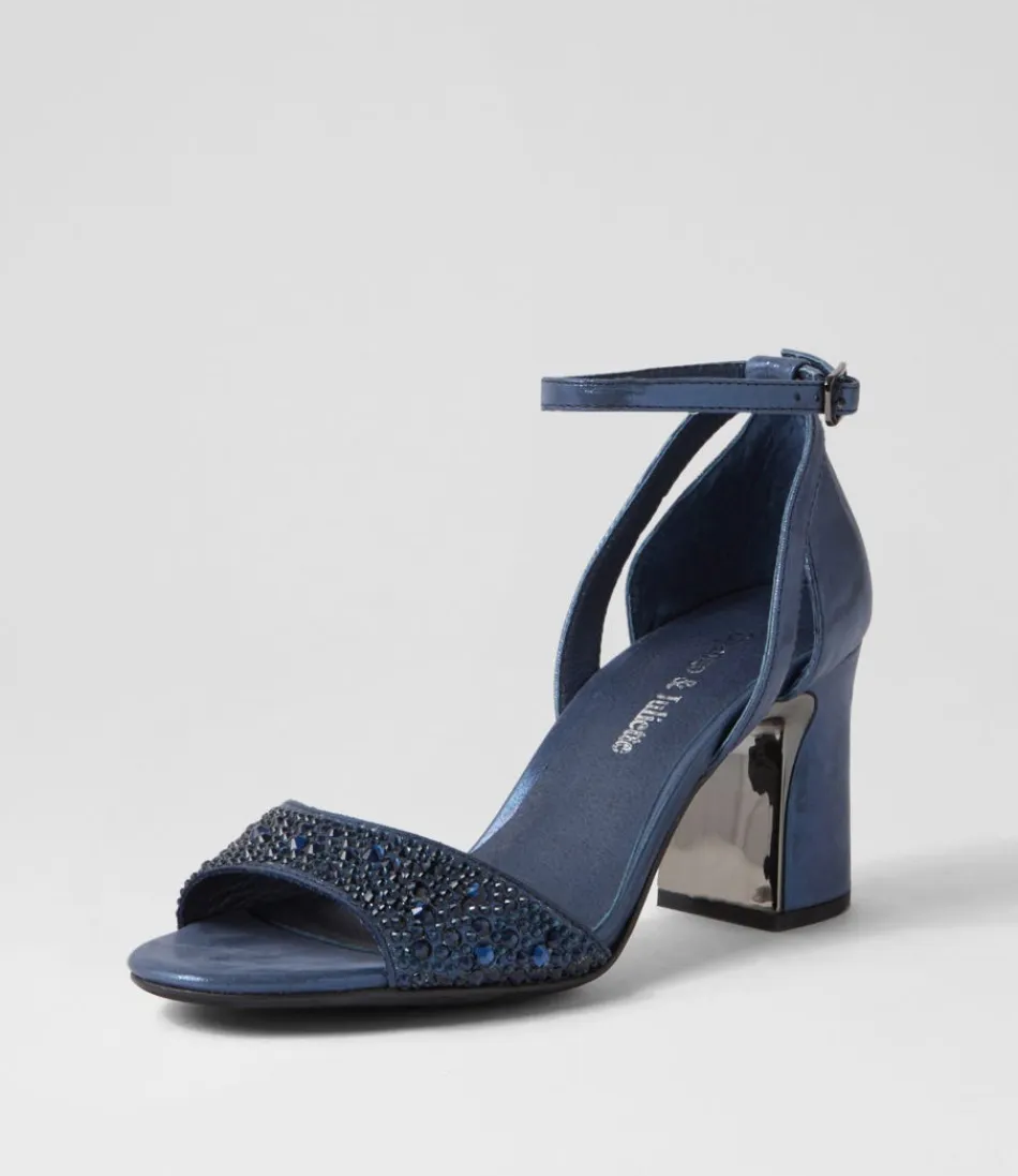 Women DJANGO & JULIETTE Heels<Kitta Navy Shimmer Leather Jewels Sandals