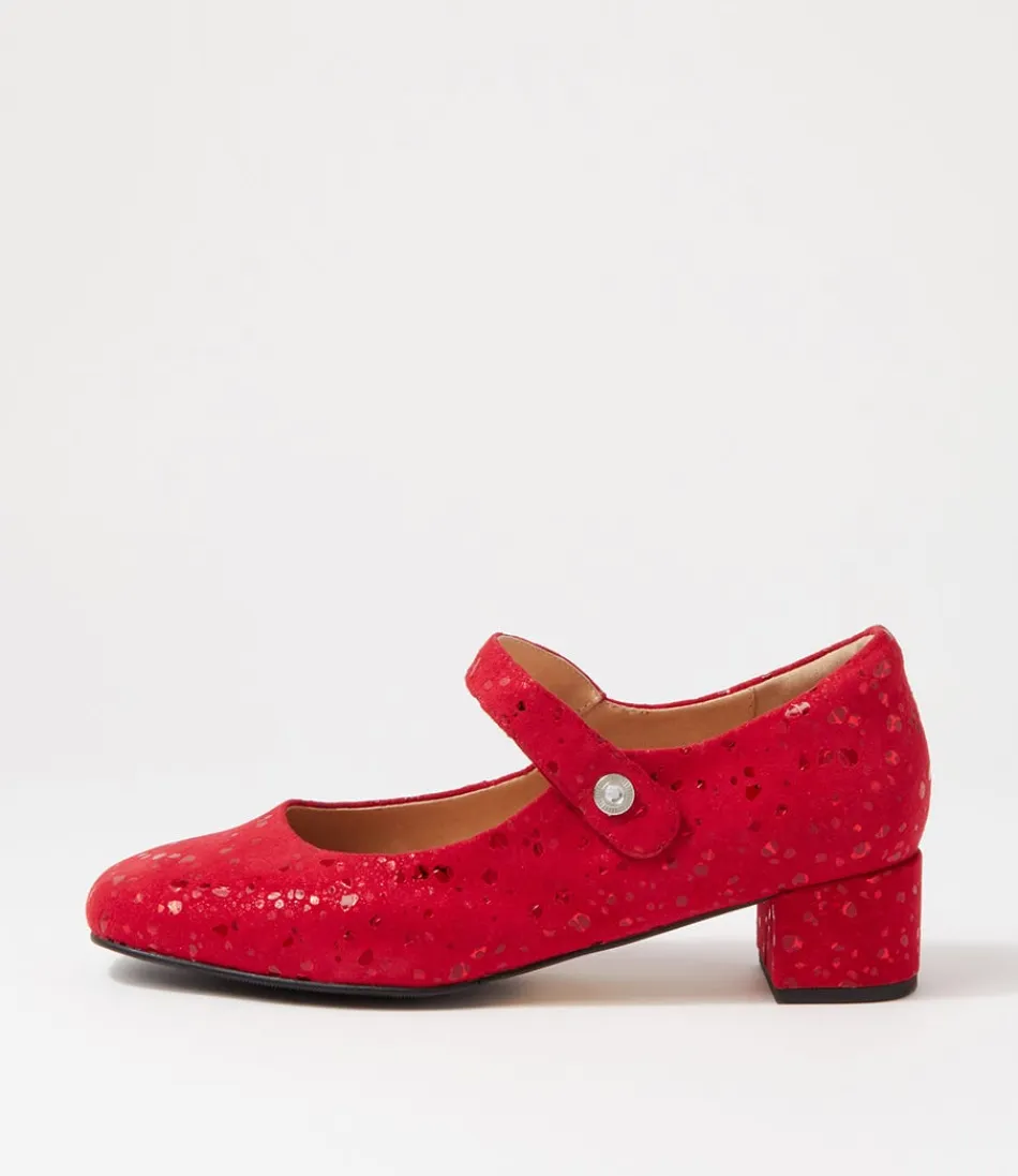 Women ZIERA Heels<Kitty W Red Sparkle Suede Mary Jane Heels