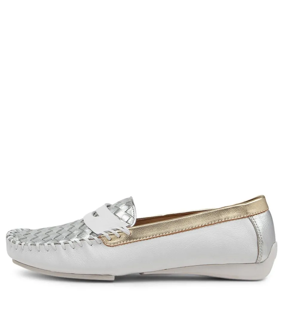 Women DJANGO & JULIETTE Loafers<Larikan White Metallic Leather Loafers