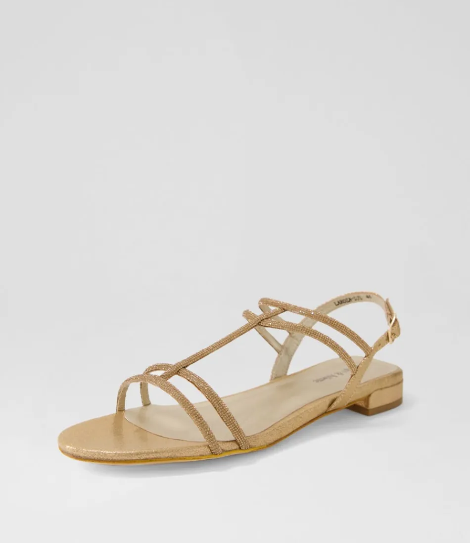 Women DJANGO & JULIETTE Flats<Laroza Lrg Champagne Fabric Jewels Sandals