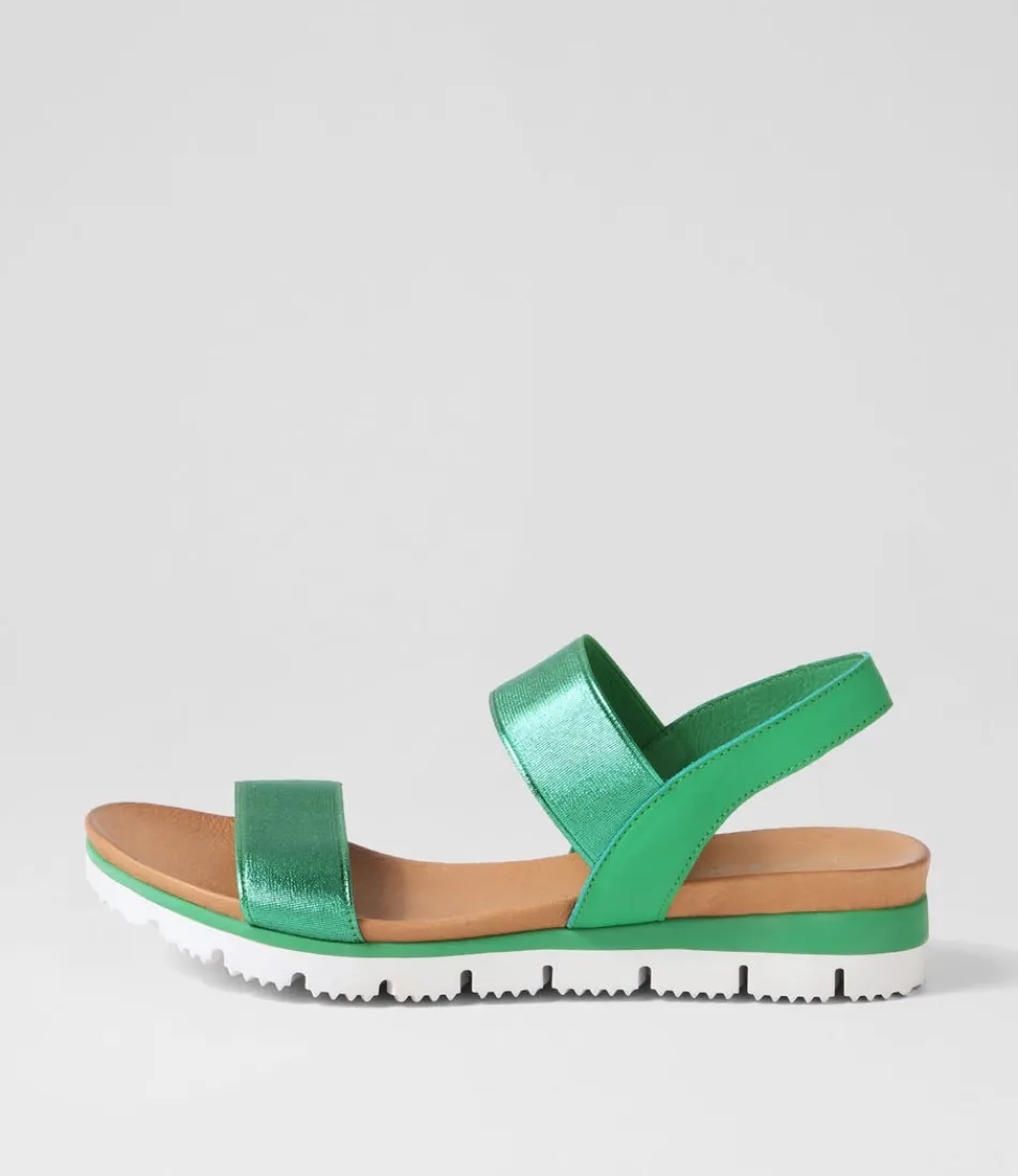 Women DJANGO & JULIETTE Wedges<Leeka Emerald Shine Elastic Leather Sandals