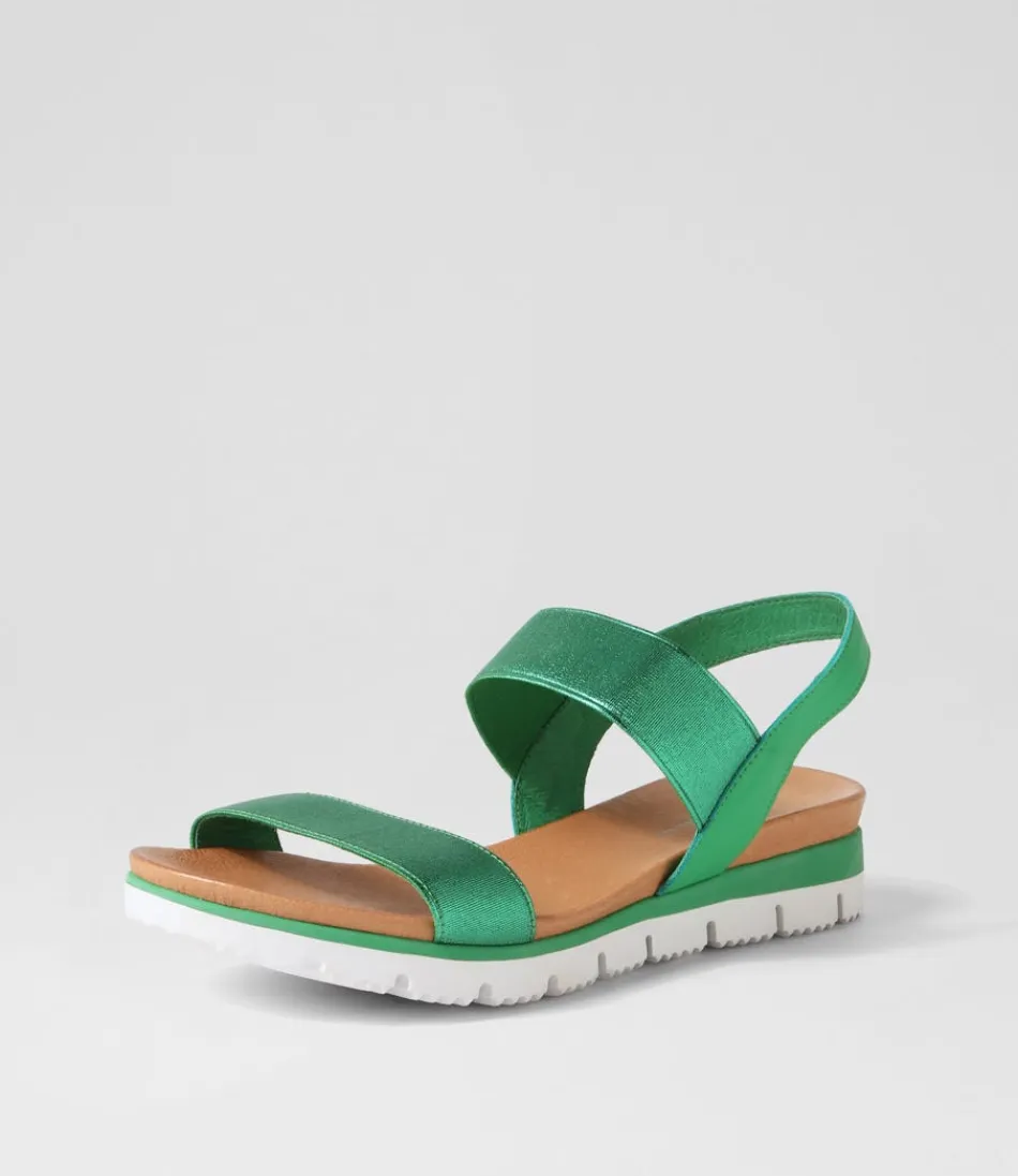 Women DJANGO & JULIETTE Wedges<Leeka Emerald Shine Elastic Leather Sandals