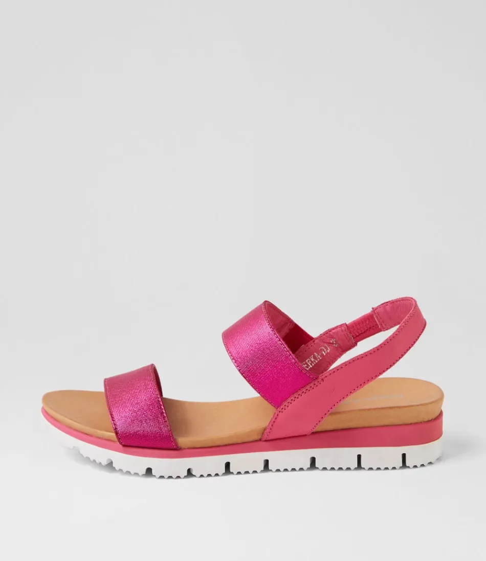 Women DJANGO & JULIETTE Wedges<Leeka Fuchsia Shine Elastic Leather Sandals