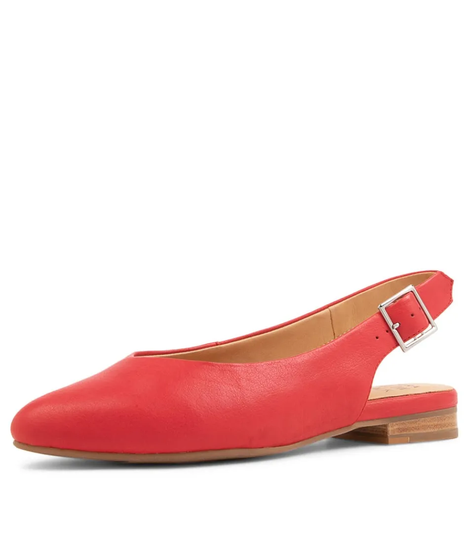 Women ZIERA Comfort<Lisa W Red Leather Flat Shoes