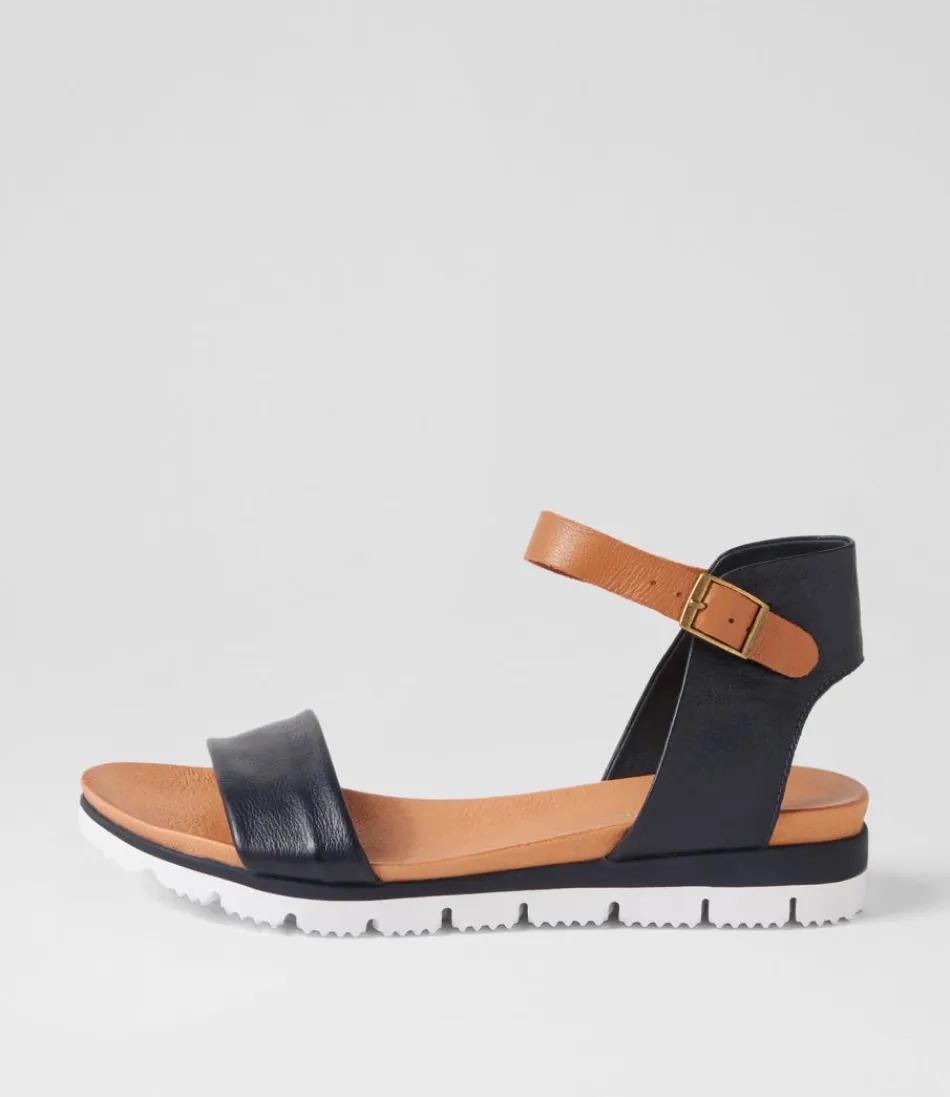 Women DJANGO & JULIETTE Wedges<Londona Navy Dark Tan Leather Sandals