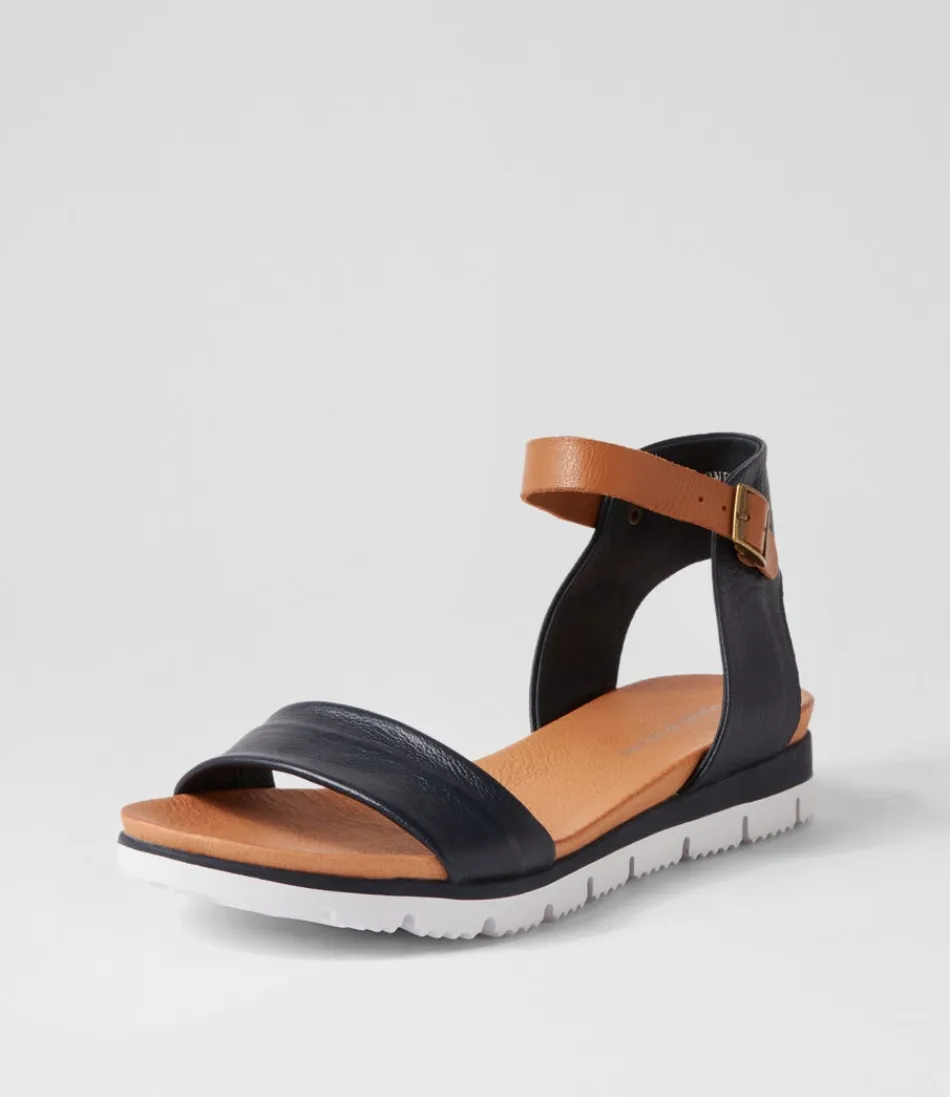 Women DJANGO & JULIETTE Wedges<Londona Navy Dark Tan Leather Sandals