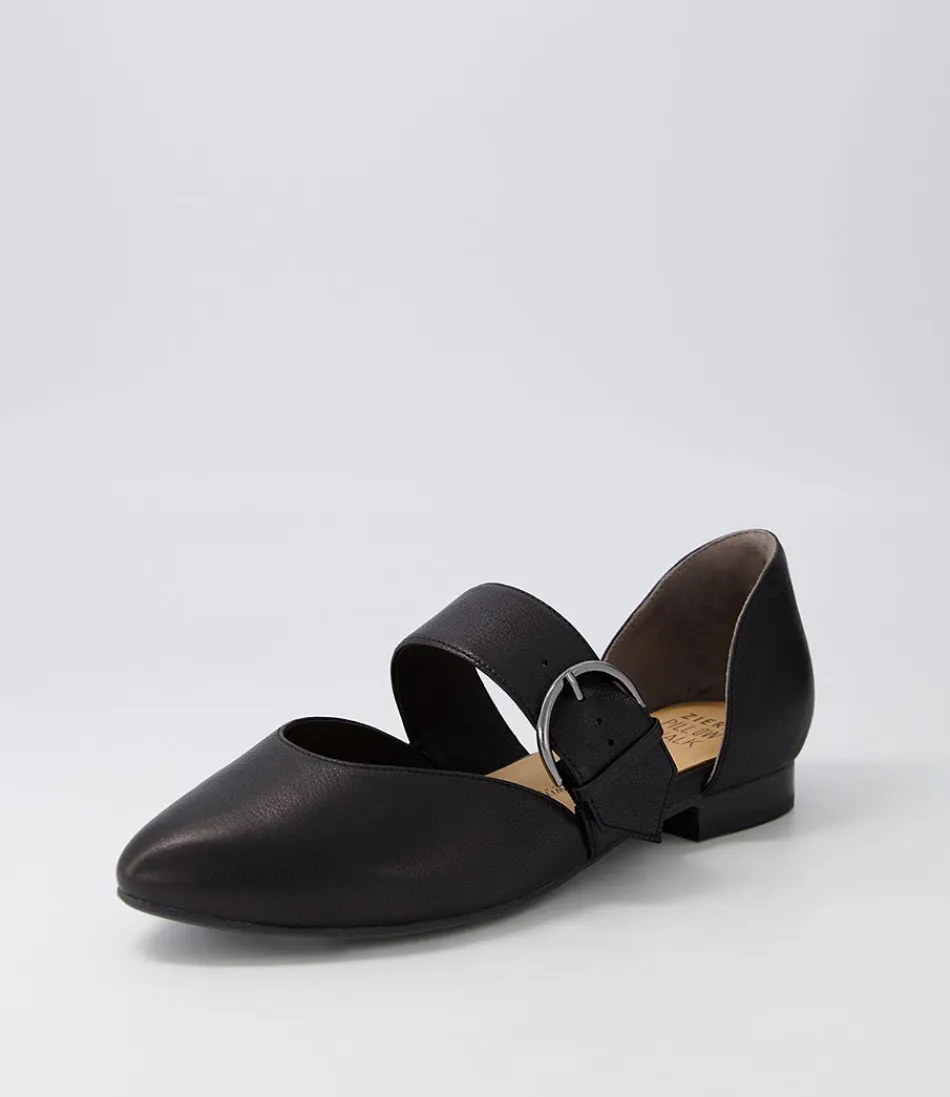 Women ZIERA Flats<Loraa W Black Buckle Leather Ballet Flats