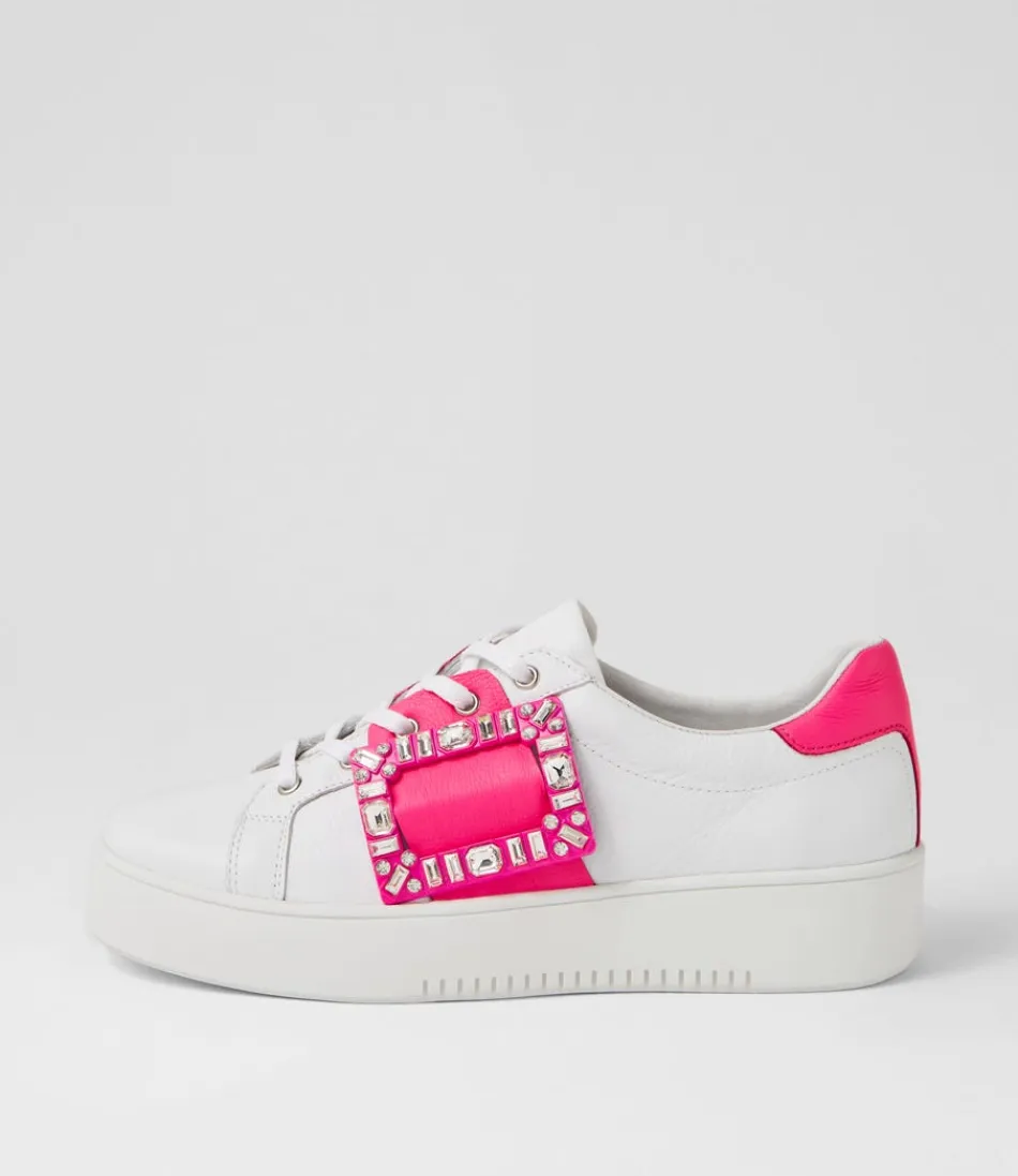 Women DJANGO & JULIETTE Sneakers<Loredos White Hot Pink Leather Sneakers