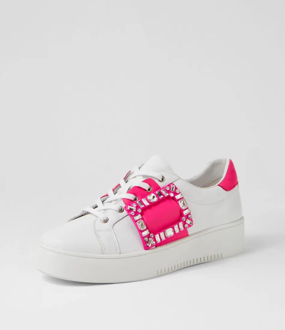 Women DJANGO & JULIETTE Sneakers<Loredos White Hot Pink Leather Sneakers