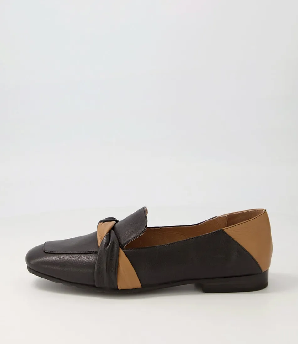 Women TOP END Loafers<Majorca Black Dark Tan Leather Loafers