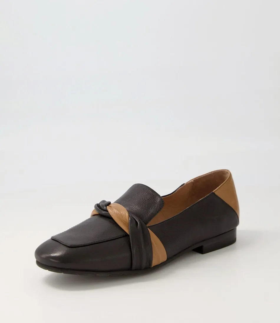 Women TOP END Loafers<Majorca Black Dark Tan Leather Loafers