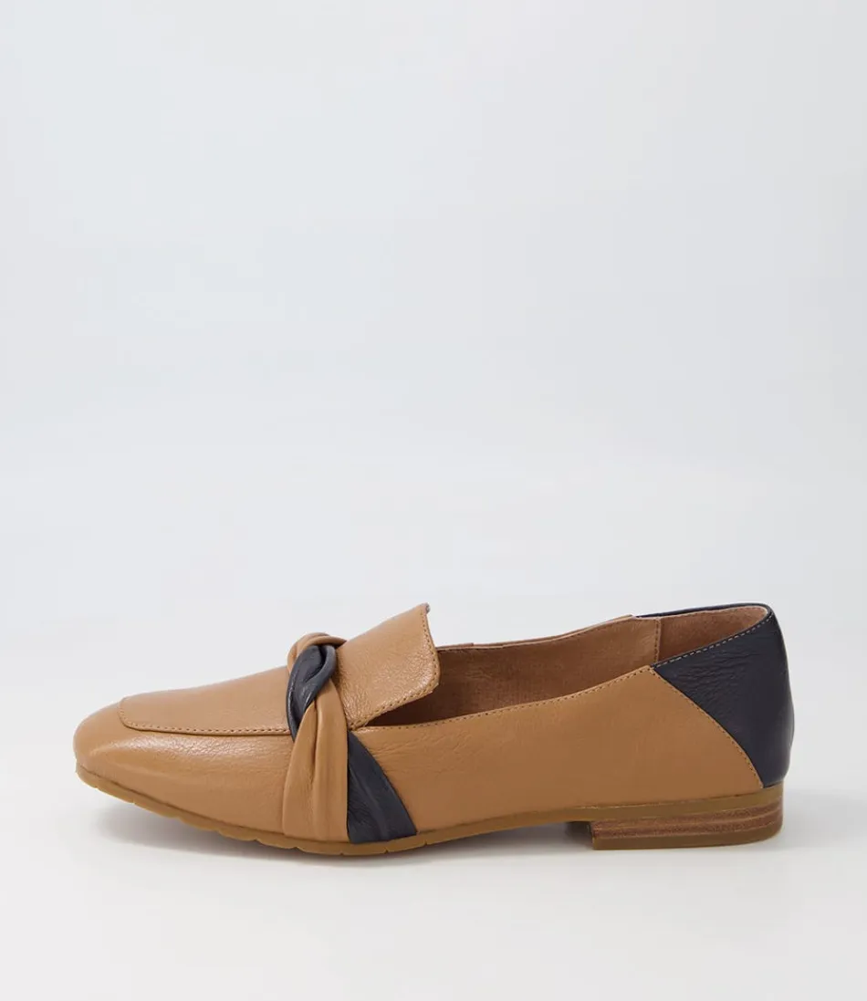 Women TOP END Loafers<Majorca Dark Tan Navy Leather Loafers