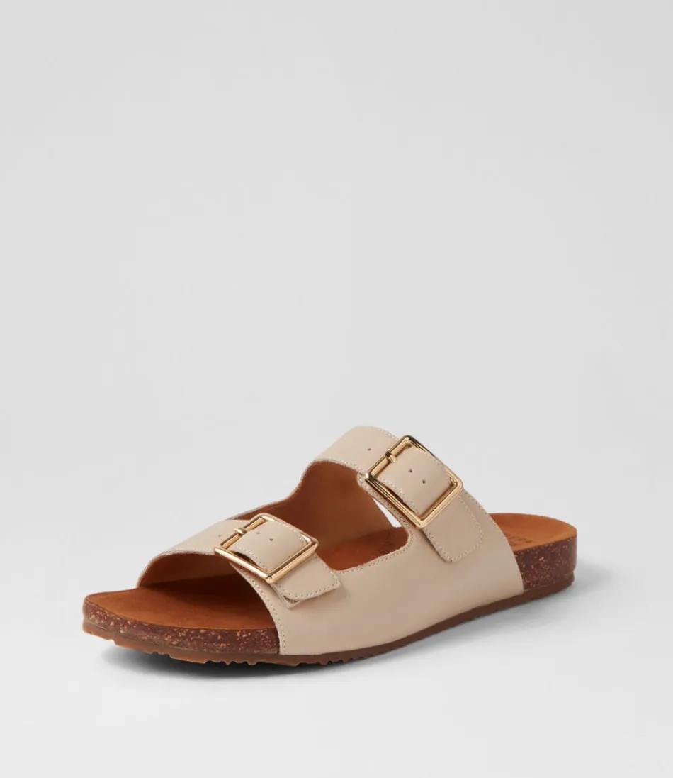 Women ZIERA Flats<Makosa Xw Almond Leather Slides