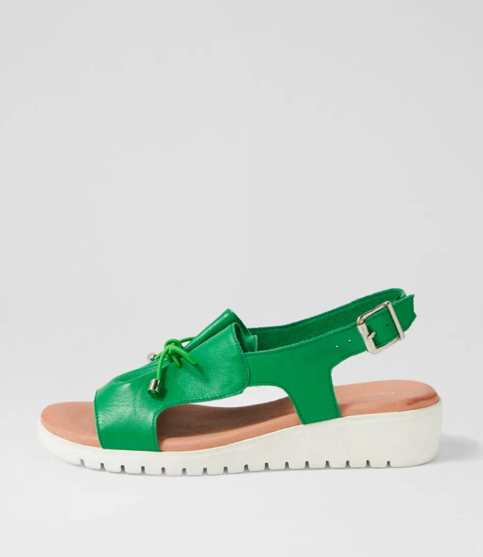 Women DJANGO & JULIETTE Wedges<Malika Bright Emerald White Leather Sandals