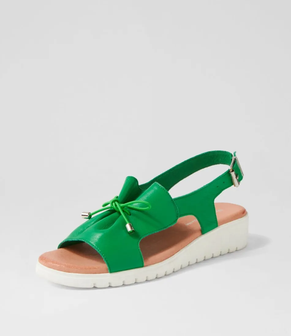 Women DJANGO & JULIETTE Wedges<Malika Bright Emerald White Leather Sandals