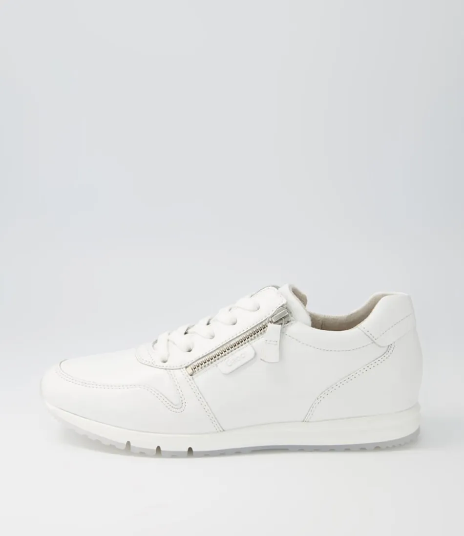 Women GABOR Comfort<Manel Weiss Leather Sneakers