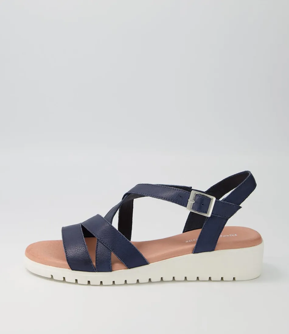 Women DJANGO & JULIETTE Wedges<Matedy Navy Leather Sandals