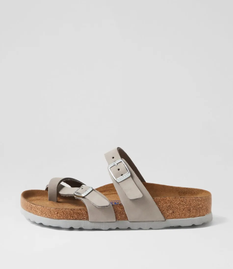 Women BIRKENSTOCK Comfort<Mayari Sfb Dove Grey Nubuck Slides