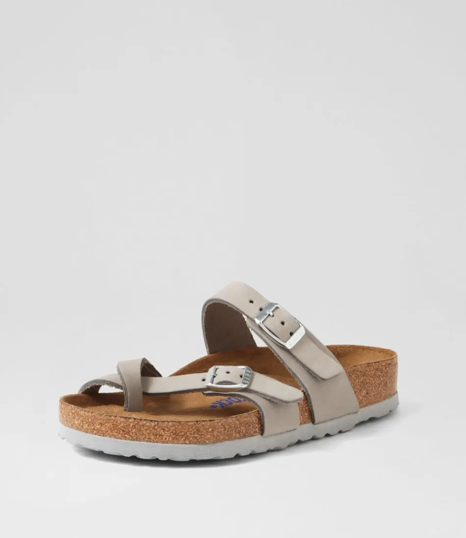 Women BIRKENSTOCK Comfort<Mayari Sfb Dove Grey Nubuck Slides