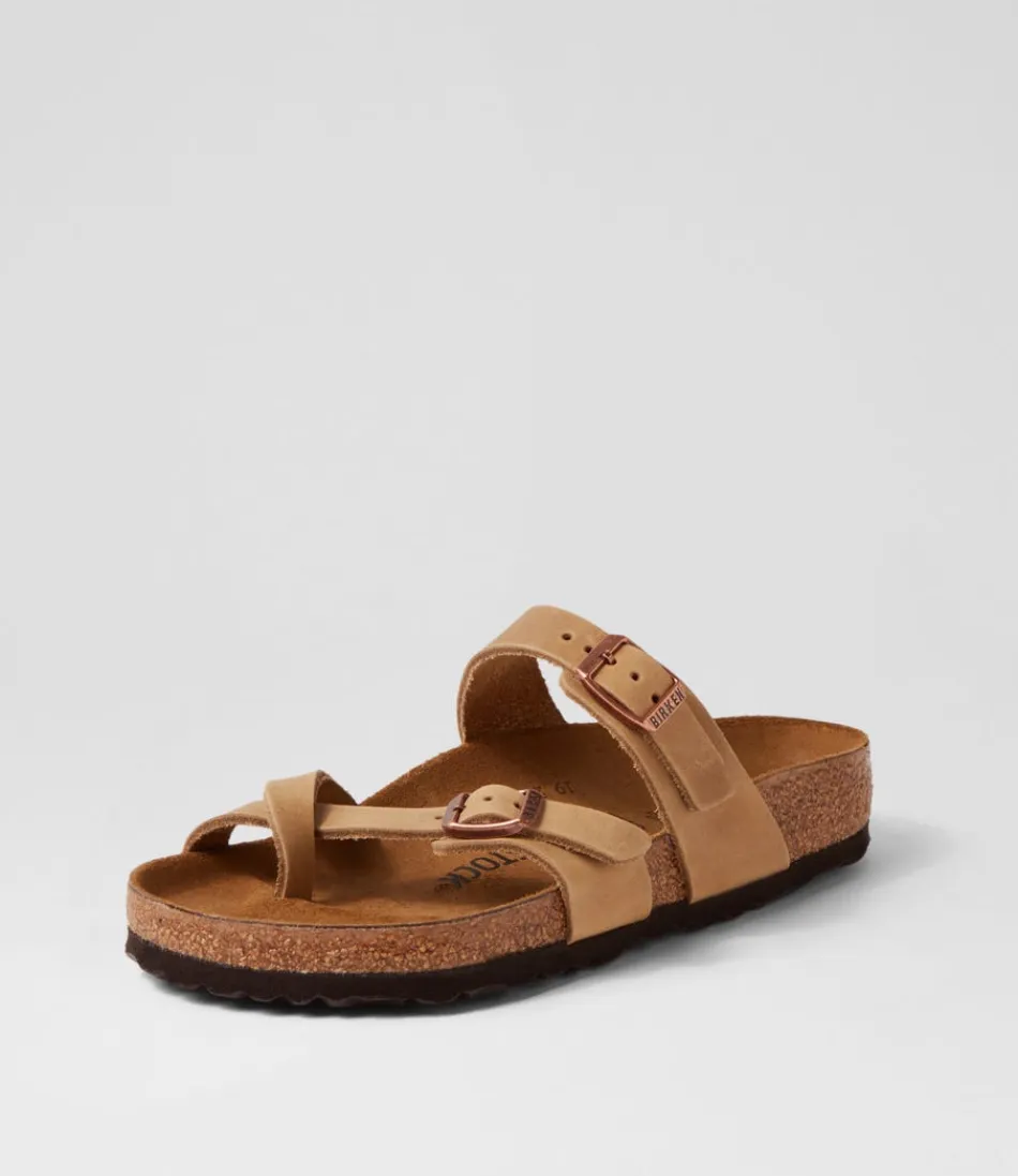 Women BIRKENSTOCK Comfort<Mayari Tobacco Brown Oiled Leather Slides