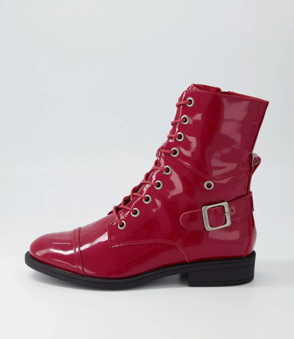 Women DJANGO & JULIETTE Boots<Mekhi Dark Red Patent Leather Lace Up Boots