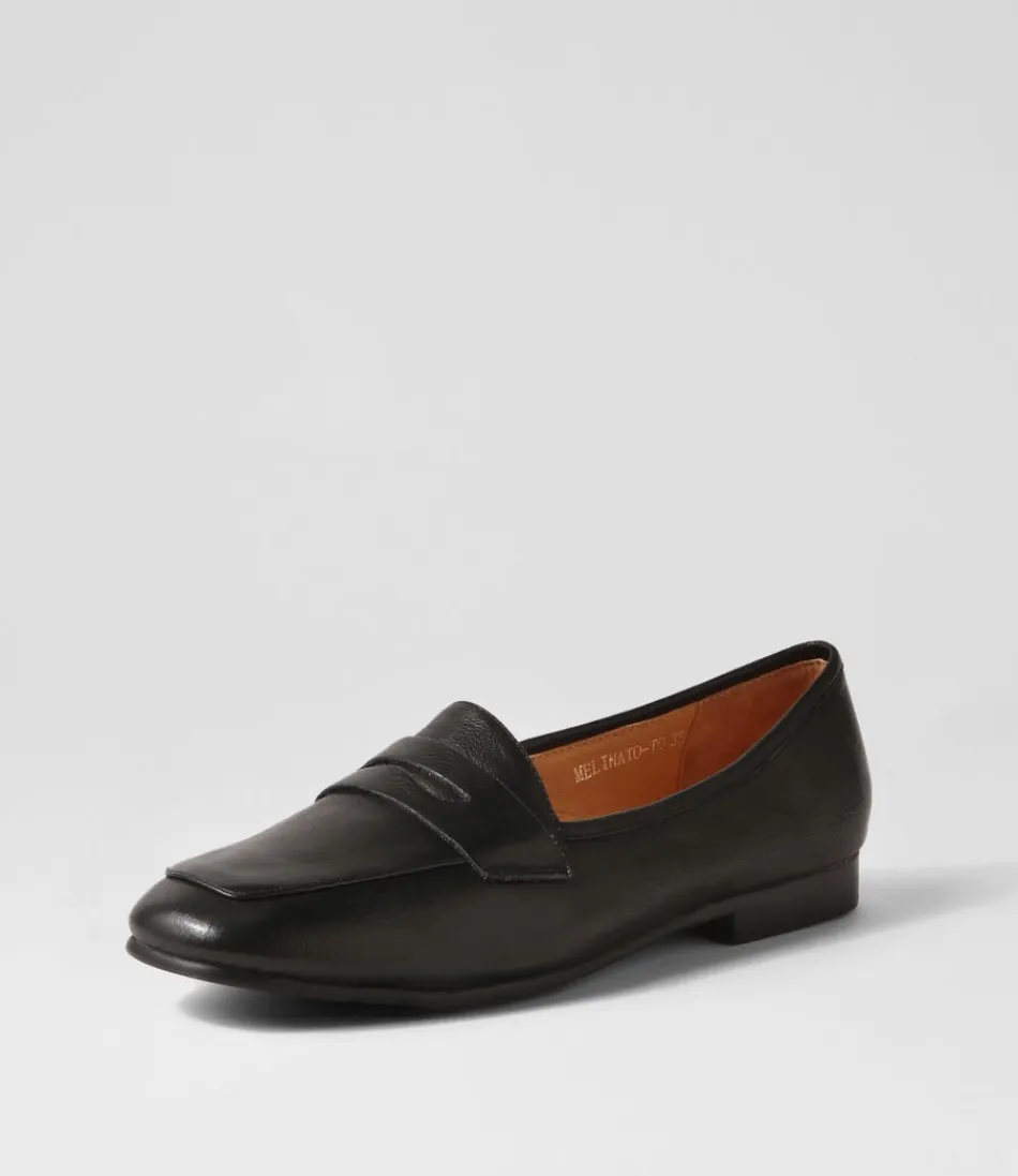 Women TOP END Loafers<Melinato Black Leather Loafers