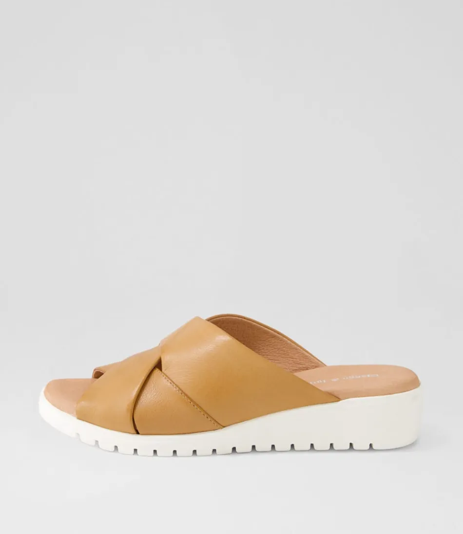 Women DJANGO & JULIETTE Wedges<Mith Dark Tan White Leather Slides