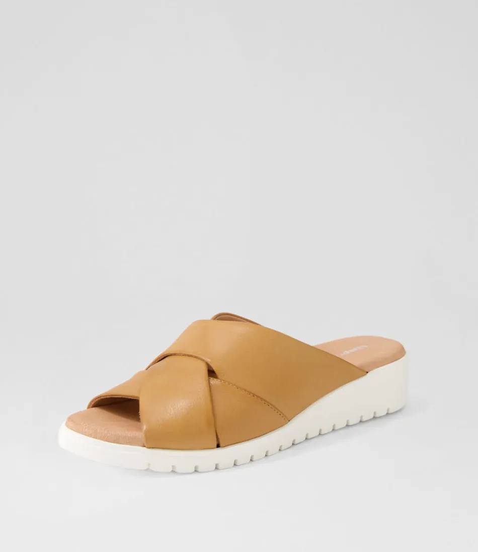 Women DJANGO & JULIETTE Wedges<Mith Dark Tan White Leather Slides