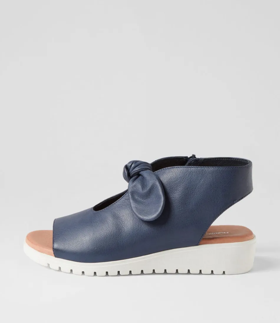 Women DJANGO & JULIETTE Wedges<Moneka Navy White Leather Sandals