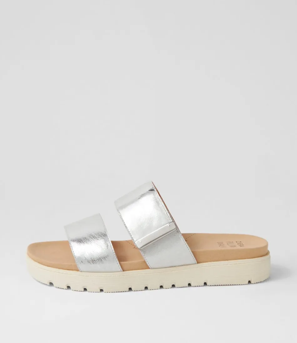 Women ZIERA Sandals<Nairo Xw Silver Scratch Leather Slides