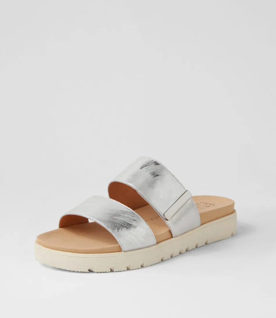 Women ZIERA Sandals<Nairo Xw Silver Scratch Leather Slides