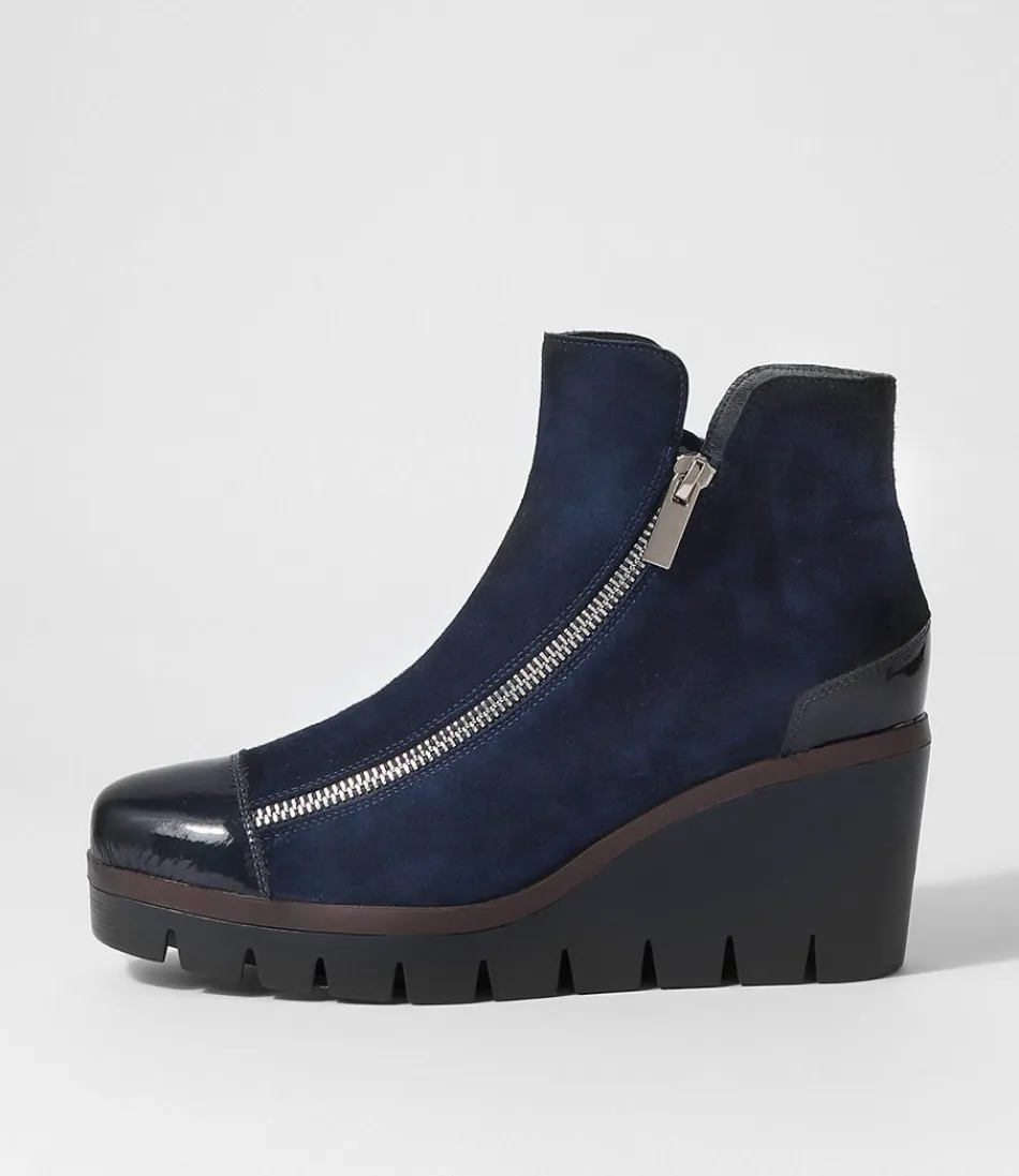 Women DJANGO & JULIETTE Boots<Nalani Navy Patent Suede Ankle Boots