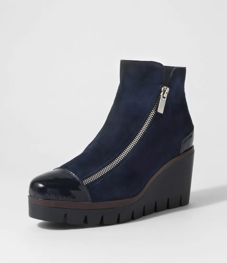 Women DJANGO & JULIETTE Boots<Nalani Navy Patent Suede Ankle Boots