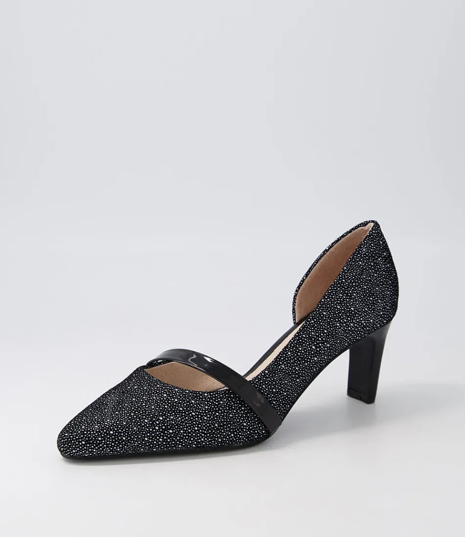 Women SUPERSOFT Comfort<Narda2 Black White Dot Suede Patent Heels