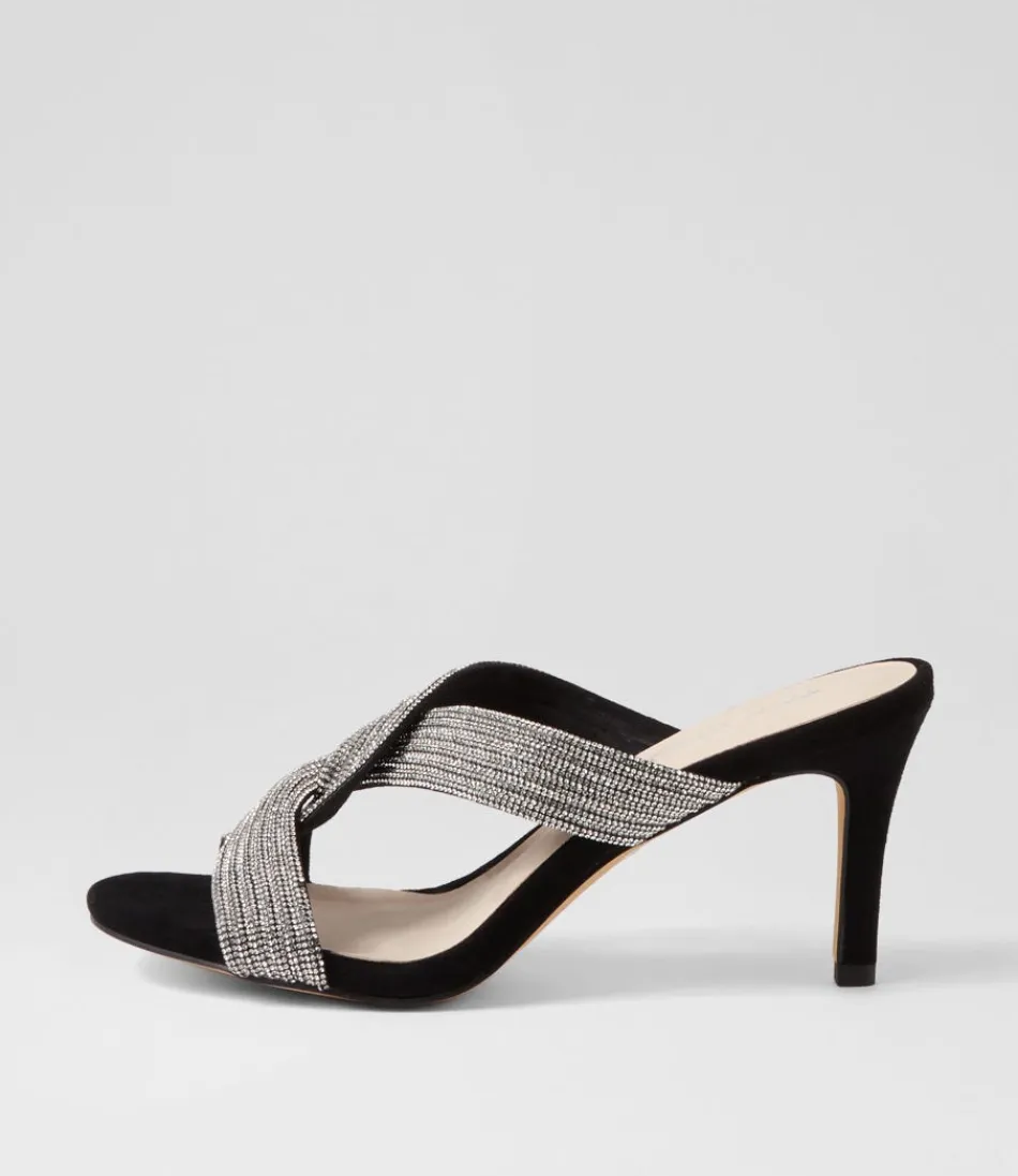 Women TOP END Heels<Narleta Black Silver Suede Jewels Mules