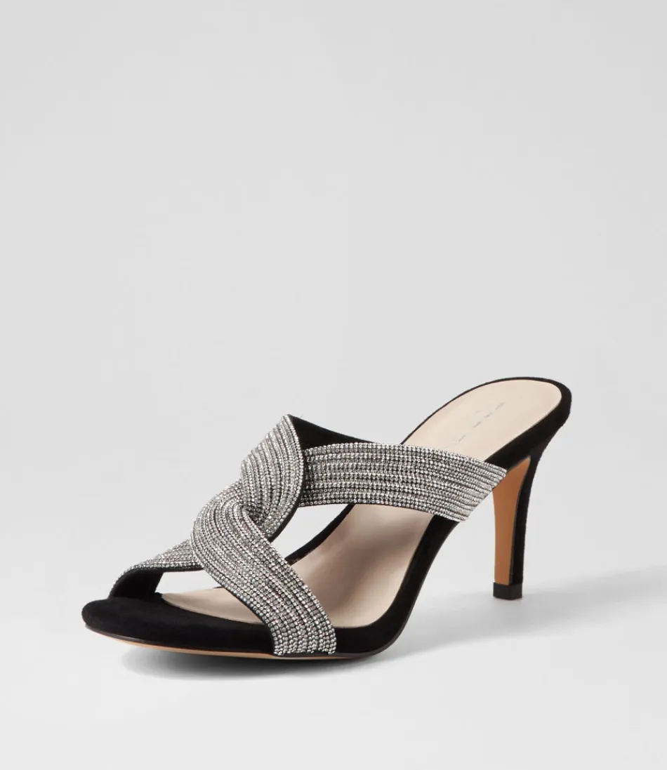 Women TOP END Heels<Narleta Black Silver Suede Jewels Mules