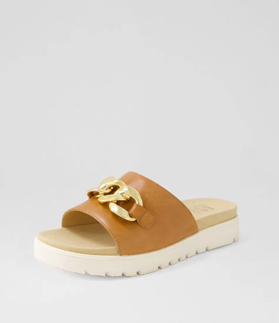 Women ZIERA Flats<Narry Xw Tan Leather Slides